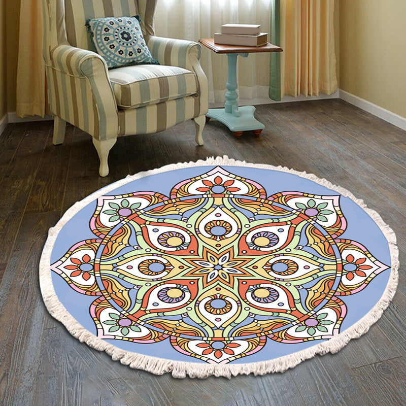 Bohemian Americana Pattern Rug Cotton Blend Rug Washable Fringe Carpet for Home Decoration