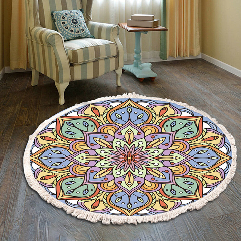 Bohemian Americana Pattern Rug Cotton Blend Rug Washable Fringe Carpet for Home Decoration