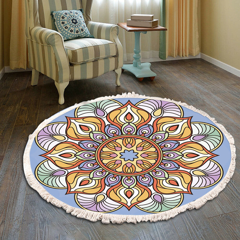 Bohemian Americana Pattern Rug Cotton Blend Rug Washable Fringe Carpet for Home Decoration