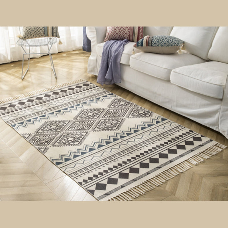 Vintage Americana Gedrukt Rug Cotton Blend Area Tapijt Boheemse Fringe Indoor Tapijt voor thuisdecoratie