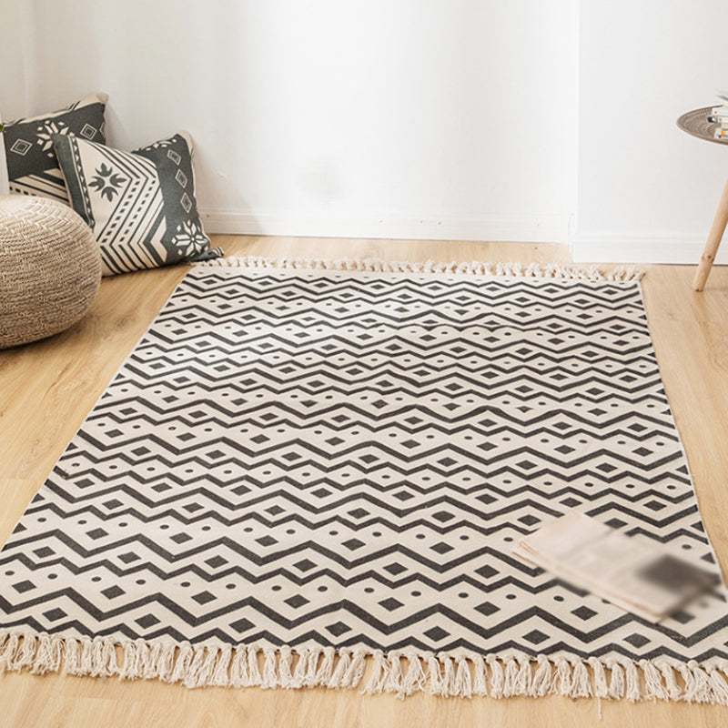 Fancy Bohemian Indoor Rug Cotton Blend Americana Print Area Carpet Fringe Rug for Home Decoration