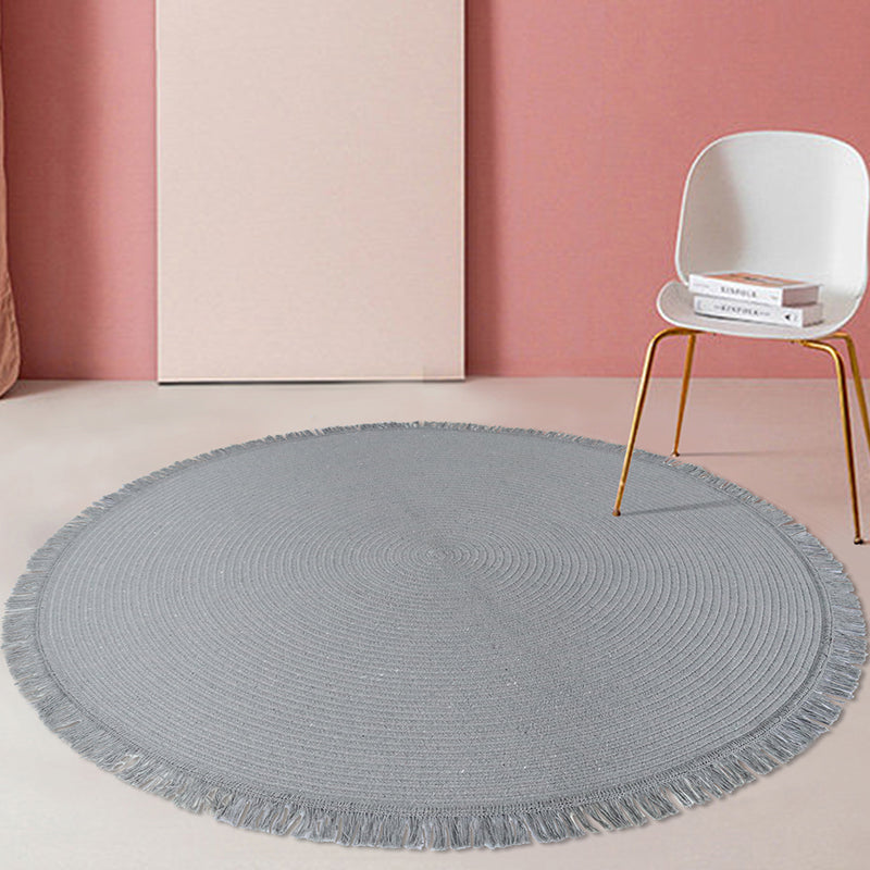 Round Indoor Rug Solid Color Modern Cotton Blend Area Carpet for Living Room