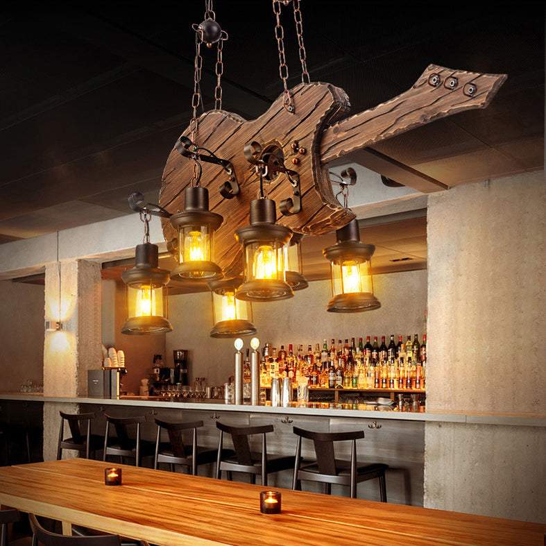 Industrial Wood Hanging Chandelier 6-Light Ceiling Hanging Light Fixture for Bar