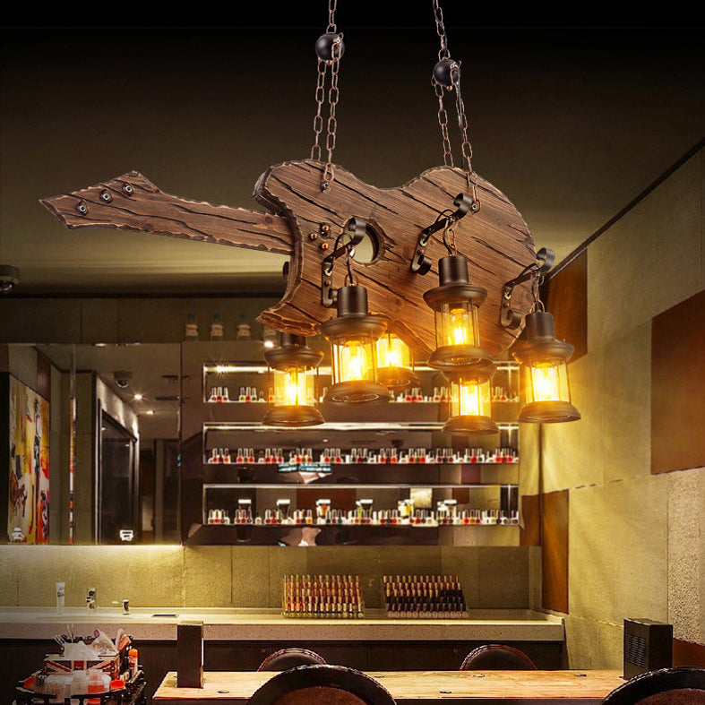 Industrial Wood Hanging Chandelier 6-Light Ceiling Hanging Light Fixture for Bar