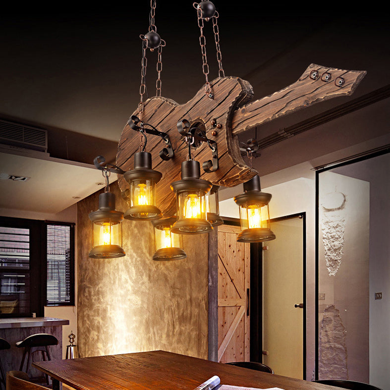 Industrial Wood Hanging Chandelier 6-Light Ceiling Hanging Light Fixture for Bar