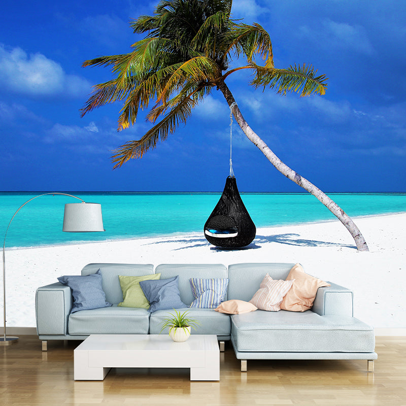 Tropical Beach with Palm Tree Bright Wall Mural Used to Decorate Adult Rooms