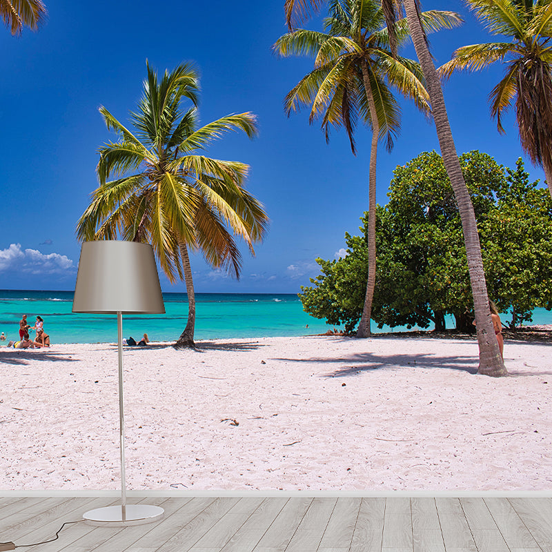 Tropical Beach with Palm Tree Bright Wall Mural Used to Decorate Adult Rooms