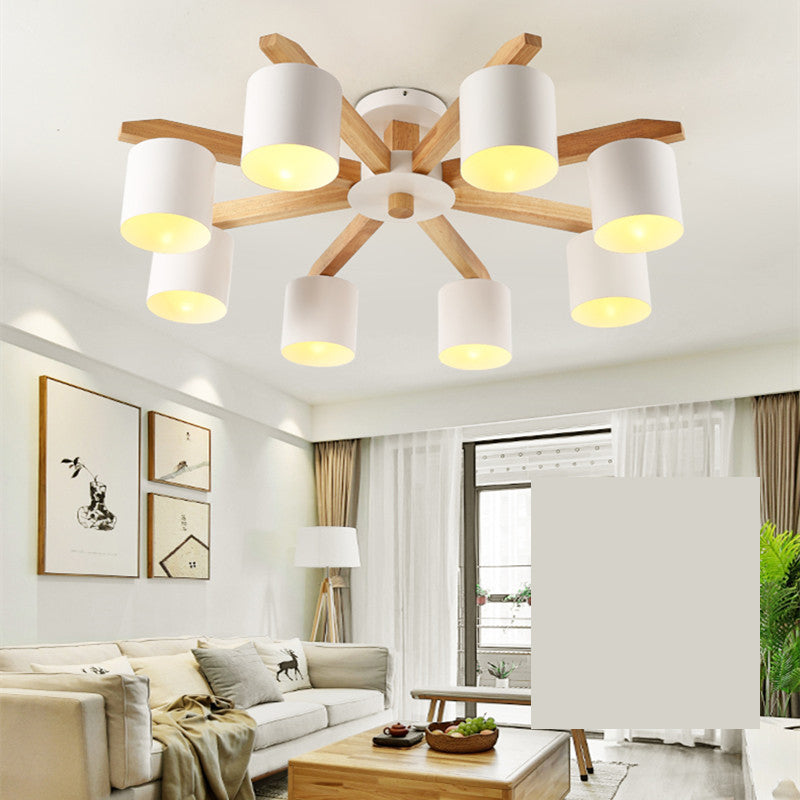 White Iron Semi Flush Mount in Modern Concise Style Wooden Sputnik Ceiling Light for Interior Spaces