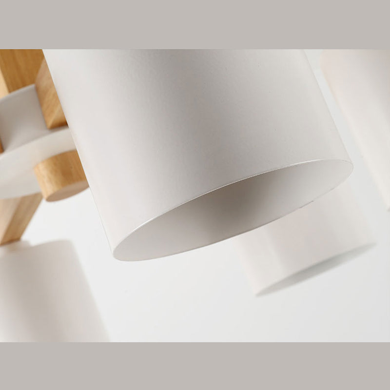 Modern beknopte macaron semi -flush mount houten sputnik plafondlicht met smeedijzeren schaduw