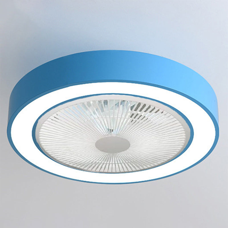 Macaron Drum Ceiling Fan Light Fixture Acrylic Living Room LED Semi Flush Light with Remote