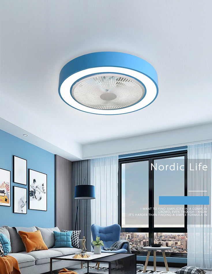 Macaron Drum Ceiling Fan Light Fixture Acrylic Living Room LED Semi Flush Light with Remote