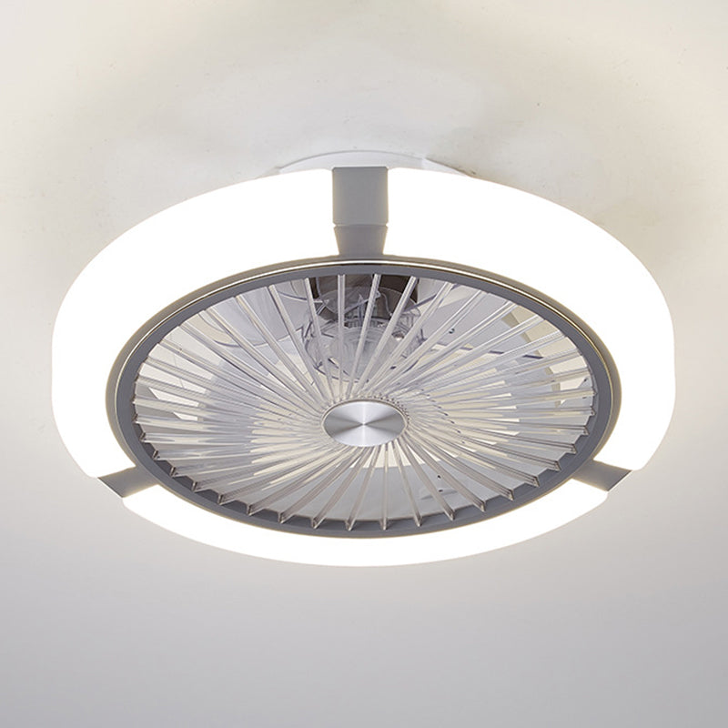 Nordic Round Fan Light Fixture Acrylic Bedroom LED Semi Flush Ceiling Light with Remote