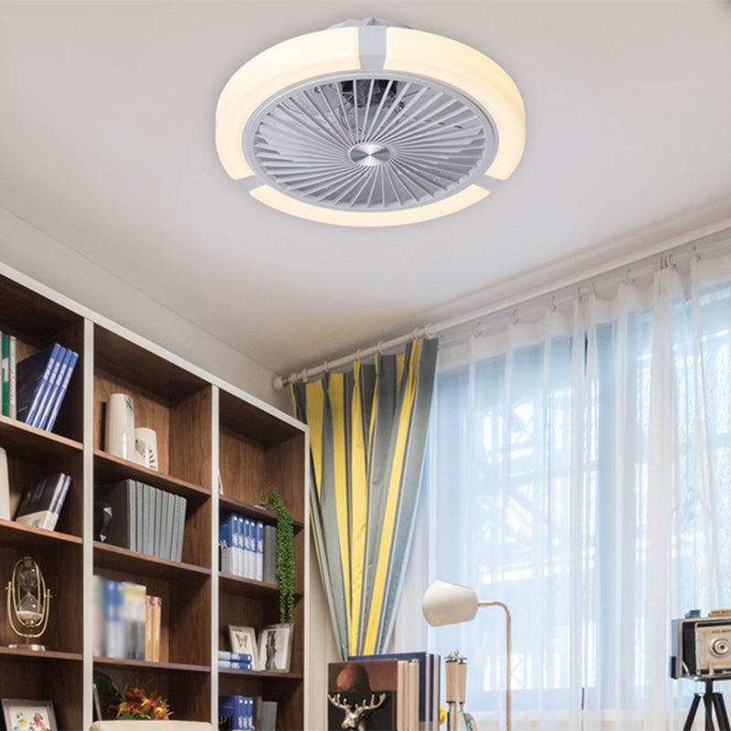 Nordic Round Fan Light Fixture Acrylic Bedroom LED Semi Flush Ceiling Light with Remote