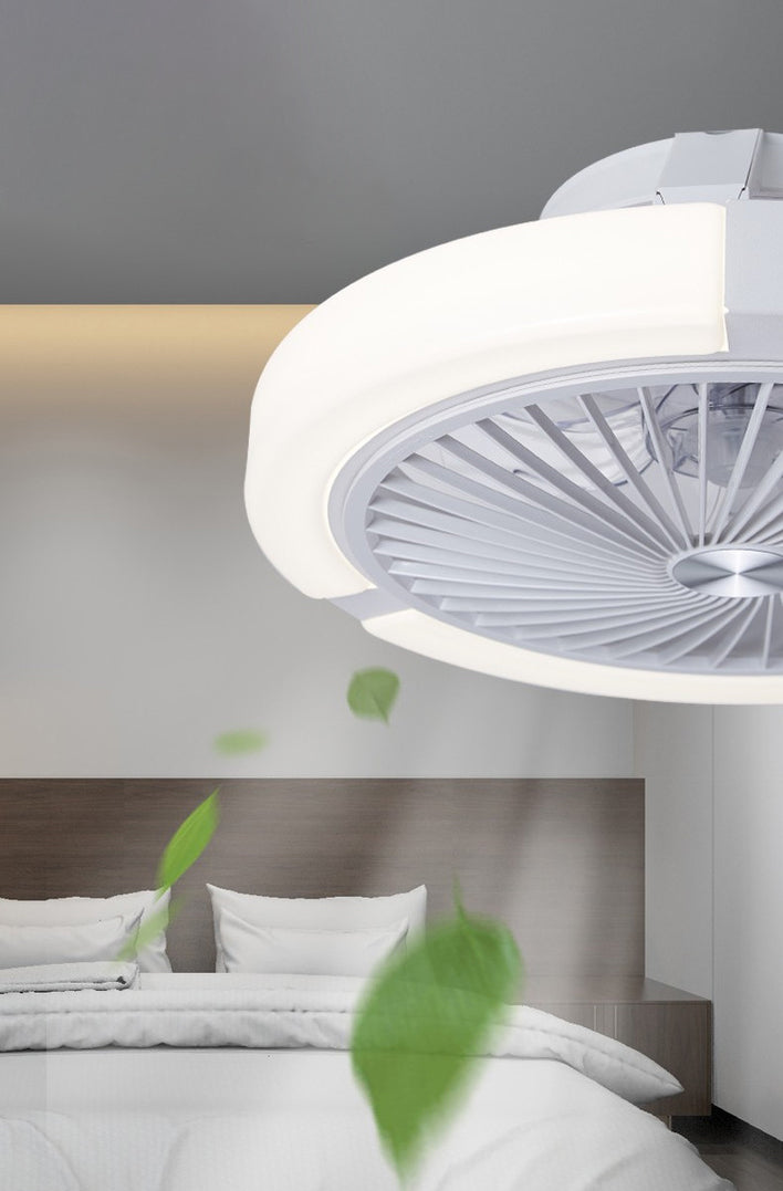 Nordic Round Fan Light Fixture Acrylic Bedroom LED Semi Flush Ceiling Light with Remote