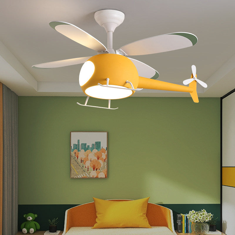 Hélicoptère à 4 lames Éclairage de ventilateur d'enfants Style de style métal LED LED PLADIER SEMI FLUX avec télécommande