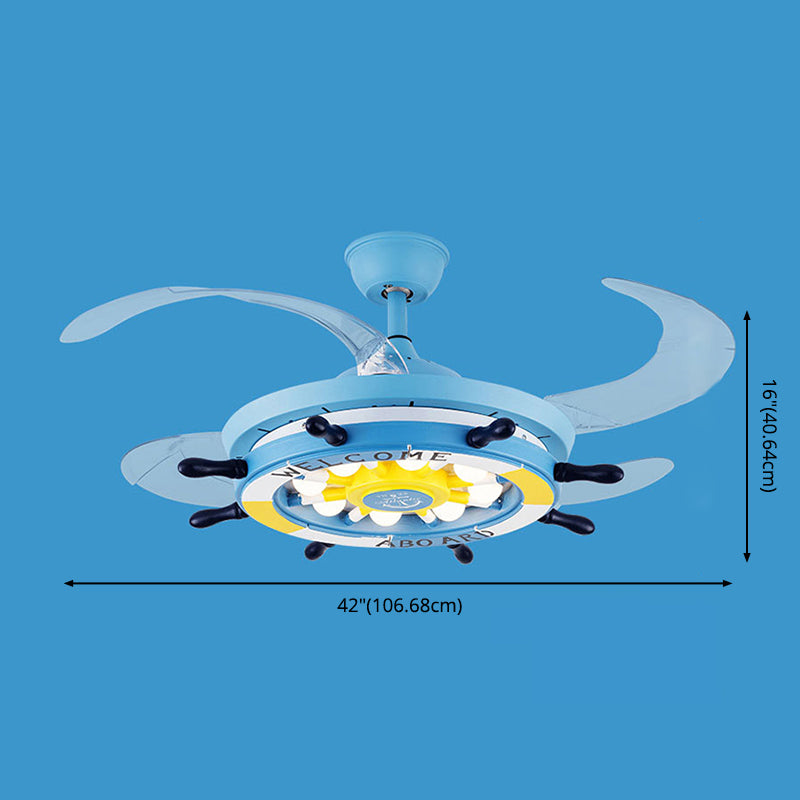 Control remoto Rudder Semi Flush Monte Mediterráneo Metal para niños Dormitorio Led Ventilador Luz
