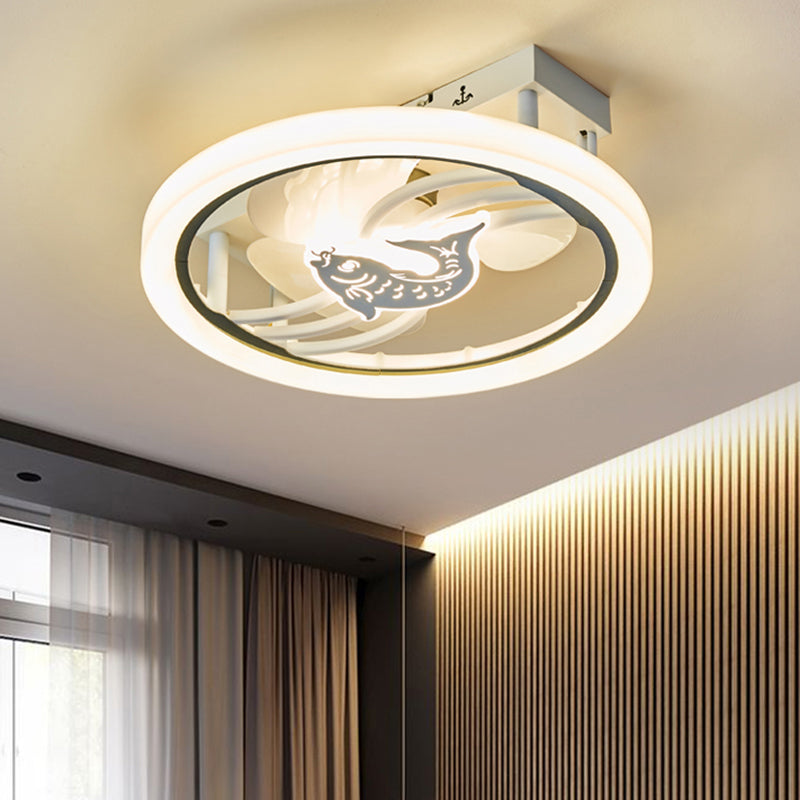 Acrylic Circle LED Ceiling Fan Light Modern Style White Semi Flush Mount Lighting for Bedroom