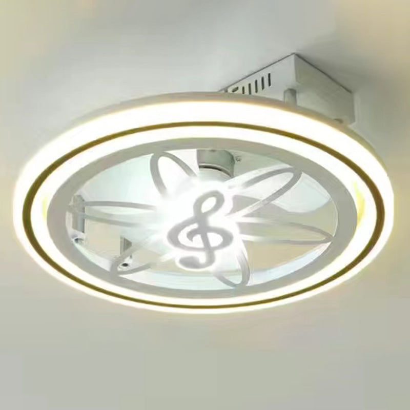 Acrylic Circle LED Ceiling Fan Light Modern Style White Semi Flush Mount Lighting for Bedroom