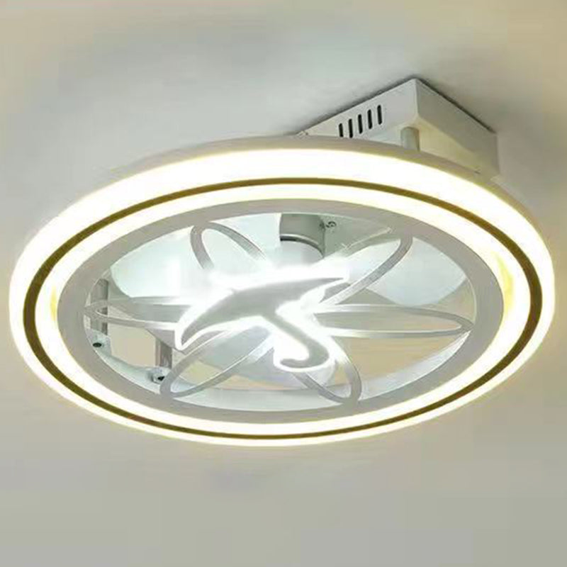 Acrylic Circle LED Ceiling Fan Light Modern Style White Semi Flush Mount Lighting for Bedroom