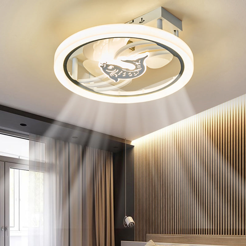 Acrylic Circle LED Ceiling Fan Light Modern Style White Semi Flush Mount Lighting for Bedroom