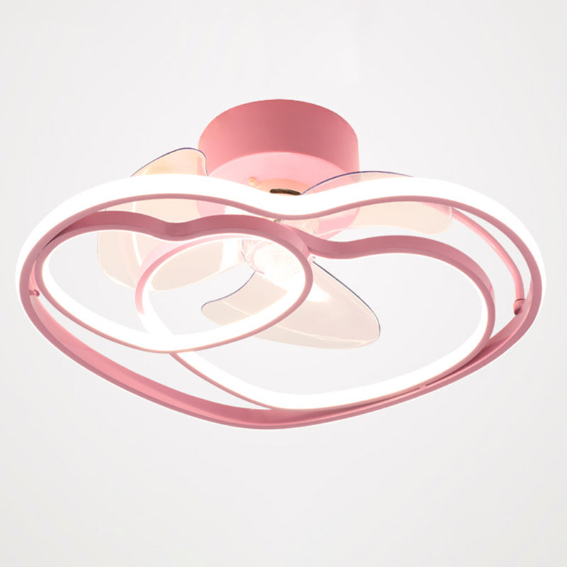 Amor Heart Led Techo ventilador Minimalista Acrílico Niños Bedero Semi Flush Lámpara de montaje con control remoto