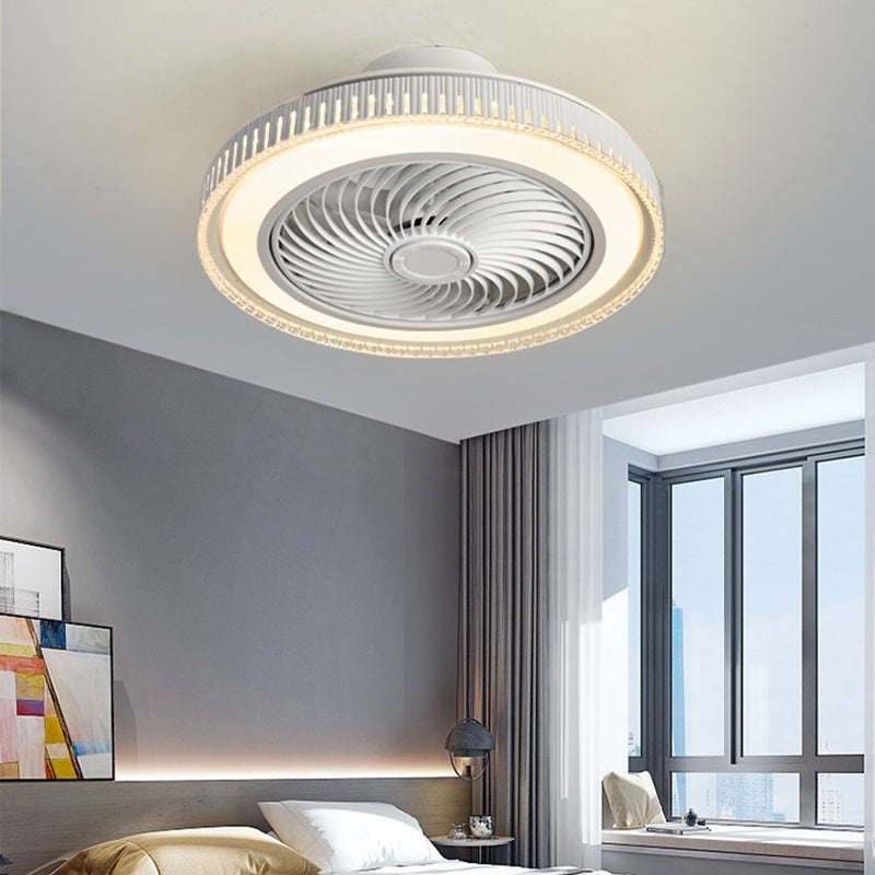 Minimalism Drum Shaped Flush Mount Ceiling Fan Metal Dining Room LED Semi Flush Light