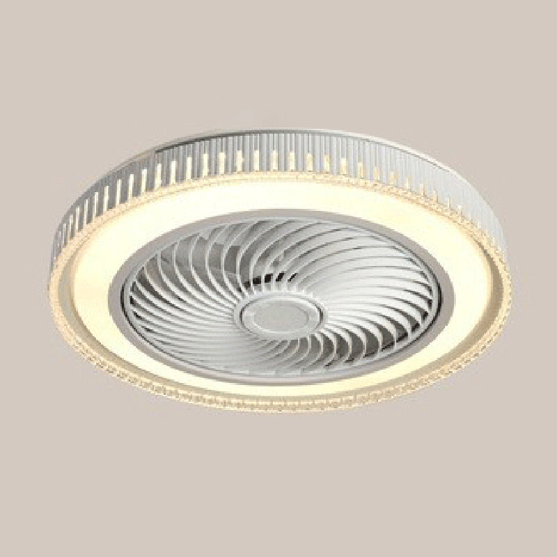 Minimalism Drum Shaped Flush Mount Ceiling Fan Metal Dining Room LED Semi Flush Light