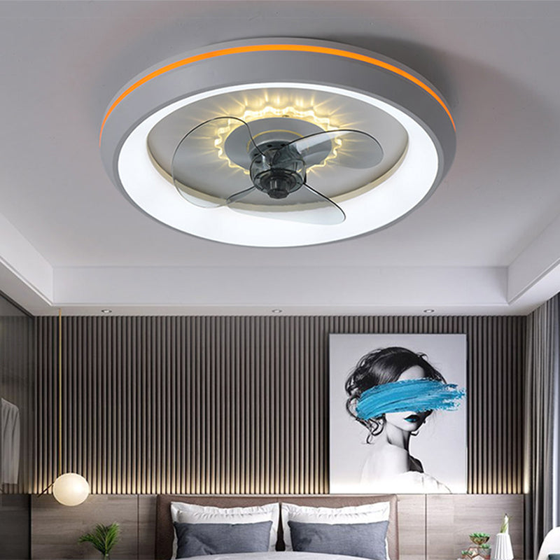 3 Blades Round Ceiling Fan Lighting Nordic Acrylic Bedroom LED Semi Flush Light Fixture