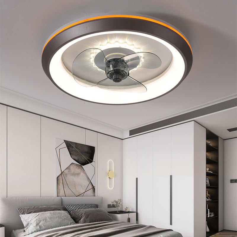 3 Blades Round Ceiling Fan Lighting Nordic Acrylic Bedroom LED Semi Flush Light Fixture