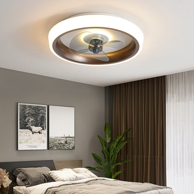 3 Blades Round Ceiling Fan Lighting Nordic Acrylic Bedroom LED Semi Flush Light Fixture