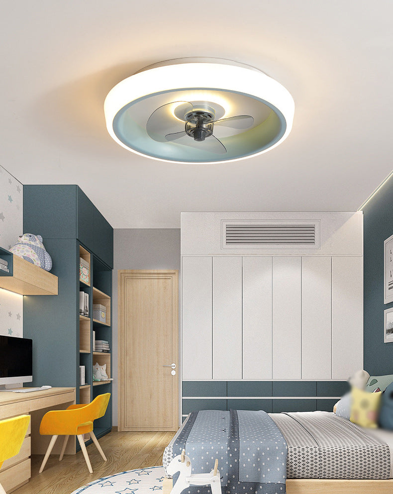 3 Blades Round Ceiling Fan Lighting Nordic Acrylic Bedroom LED Semi Flush Light Fixture