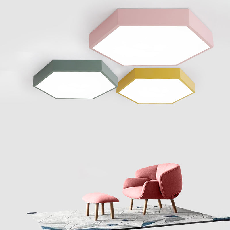 Modern Creative Hexagon LED Ceiling Light Lacquered Iron Macaron Flush Mount with Acrylic Shade