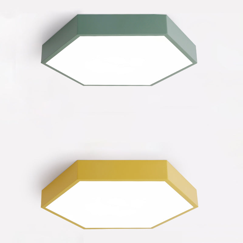 Moderne Creatieve Hexagon LED Plafond Licht Gelakte Ijzer Macaron Flush Mount met Acryl Shade