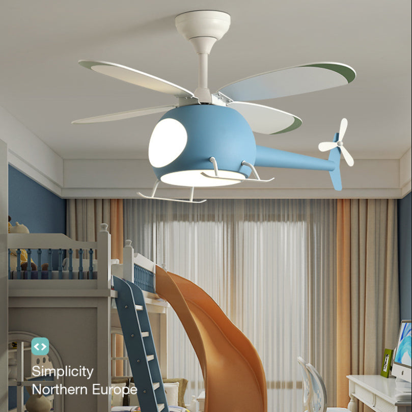 Hélicoptère à 4 lames Éclairage de ventilateur d'enfants Style de style métal LED LED PLADIER SEMI FLUX avec télécommande