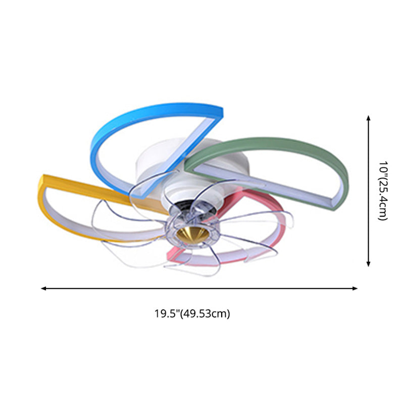 Lampada a ventola a soffitto a LED in stile macaron ombreggiata semi -filo con tonalità acrilica per la sala per bambini