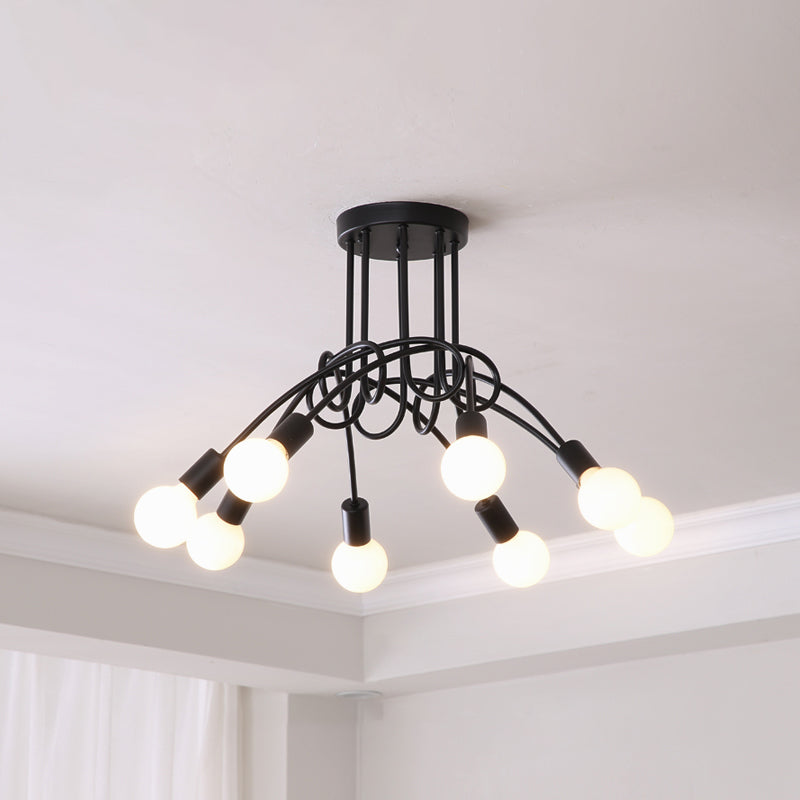 Semi Flush Mount Chandelier Loft Style Metal Exposed Bulb Ceiling Mount Chandelier