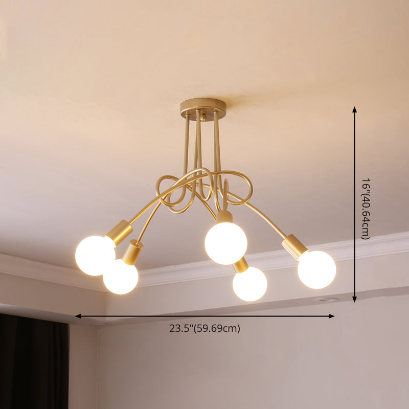 Semi Flush Mount Chandelier Loft Style Metal Exposed Bulb Ceiling Mount Chandelier