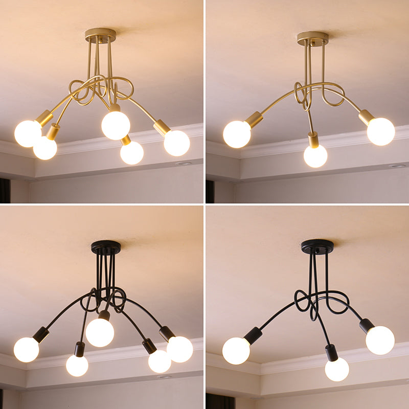 Semi Flush Mount Chandelier Loft Style Metal Exposed Bulb Ceiling Mount Chandelier