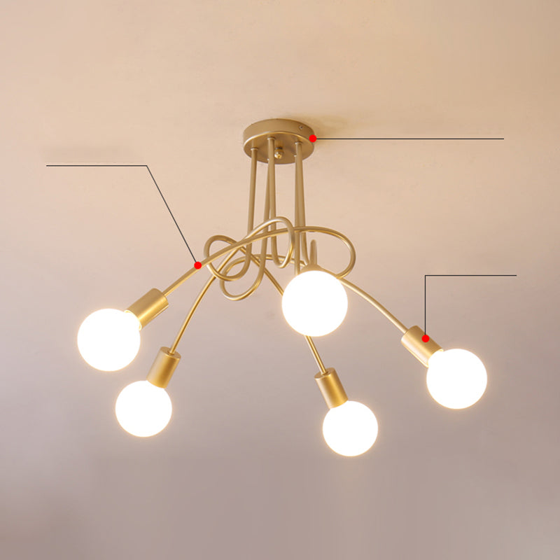 Halbflush Mount Kronleuchter Loft Style Metal Exponierte Lampen Deckenmontage Kronleuchter