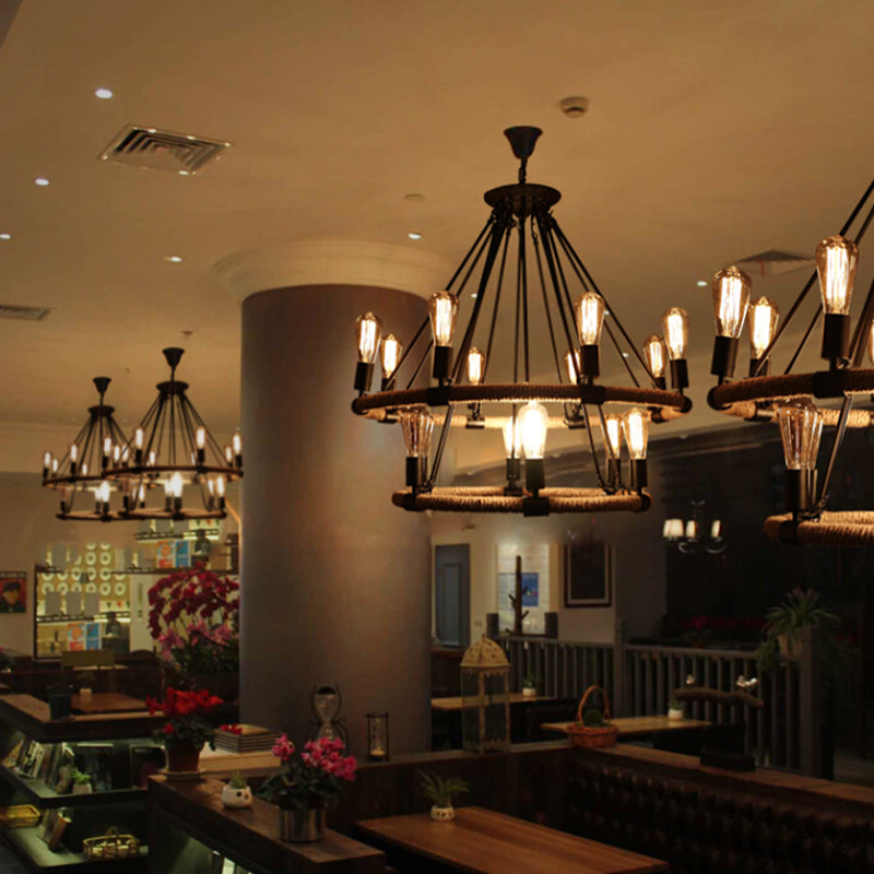 Bare Bulb Chandelier Light Fixture Industrial Metal Pendant Lighting for Restaurant