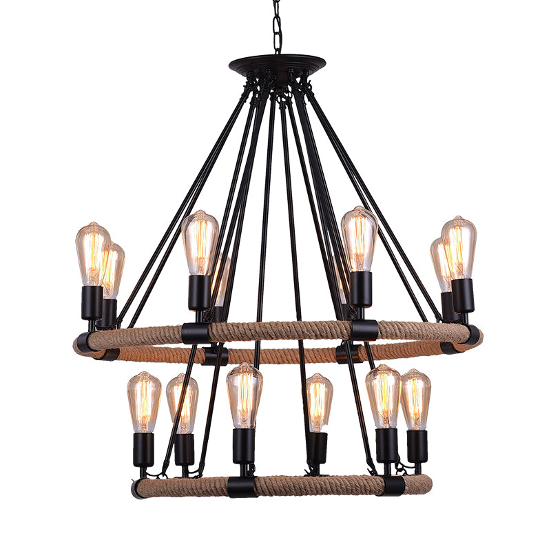 Bare Bulb Chandelier Light Fixture Industrial Metal Pendant Lighting for Restaurant