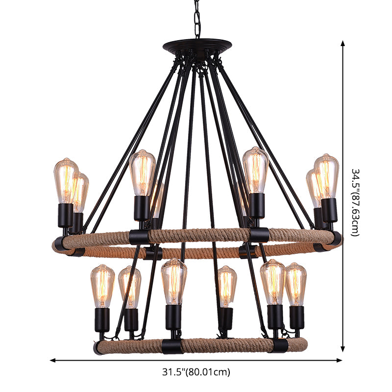 Bare Bulb Chandelier Light Fixture Industrial Metal Pendant Lighting for Restaurant