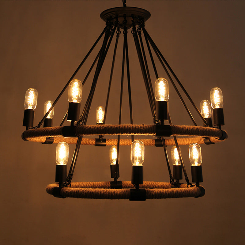 Bare Bulb Chandelier Light Fixture Industrial Metal Pendant Lighting for Restaurant