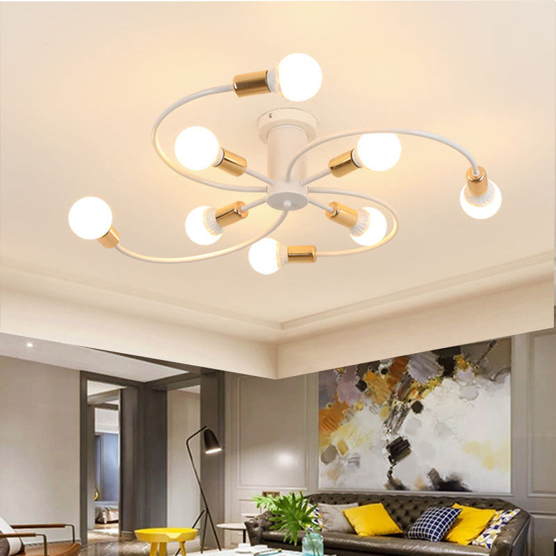 Semi Flush Mount Ceiling Fixture Loft Exposed Bulb Metal Semi Flush Mount Chandelier