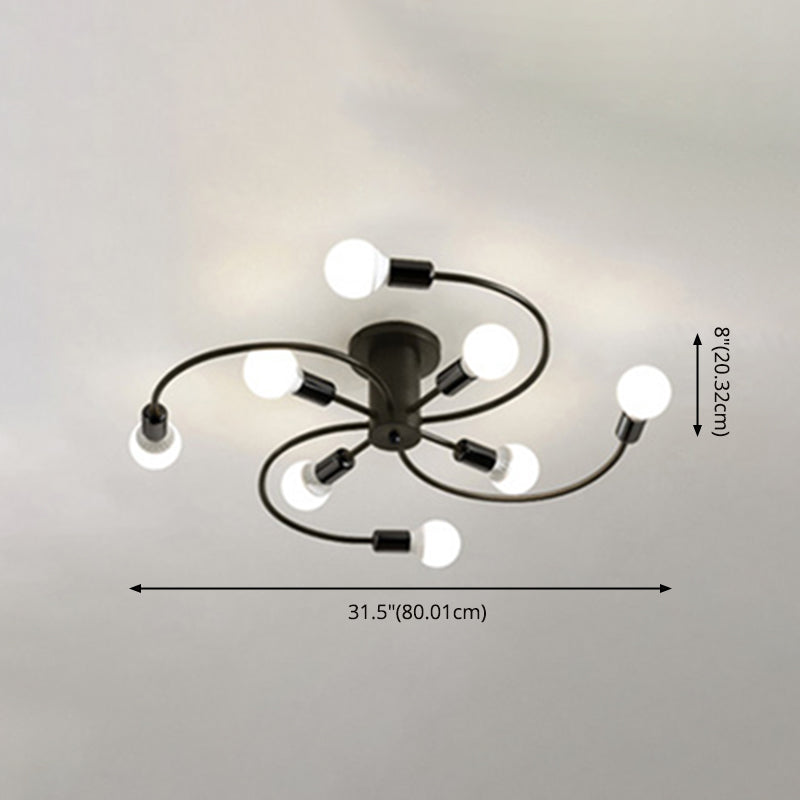 Semi Flush Mount Ceiling Fixture Loft Exposed Bulb Metal Semi Flush Mount Chandelier