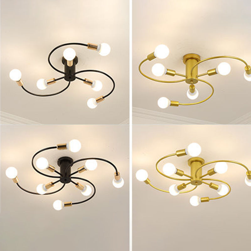 Semi Flush Mount Ceiling Fixture Loft Exposed Bulb Metal Semi Flush Mount Chandelier