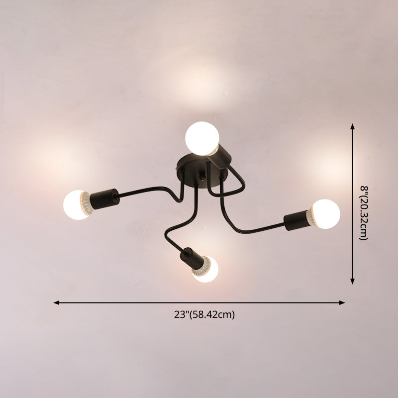 Bulbo desnudo dormitorio techo de montaje lámpara de montaje loft metal techo negro luz montada de techo