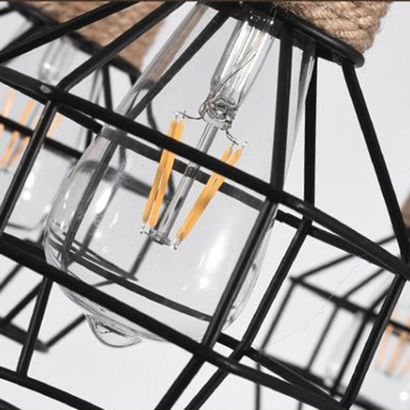 Cage Chandelier Light Fixture Industrial Rope Pendant Lighting for Restaurant