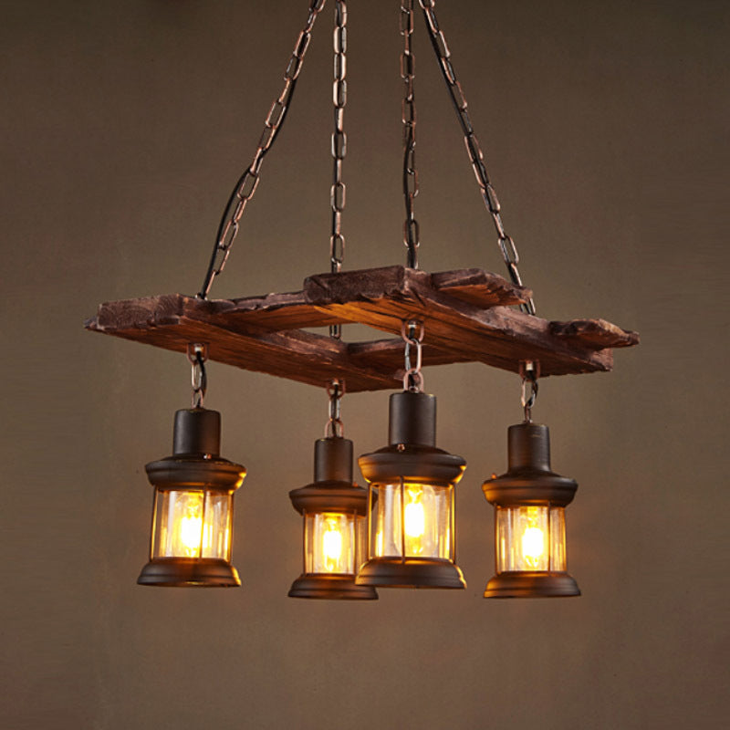 Retro Industrial Style Cylinder Chandelier Wood Pendant Ceiling Lights for Restaurant