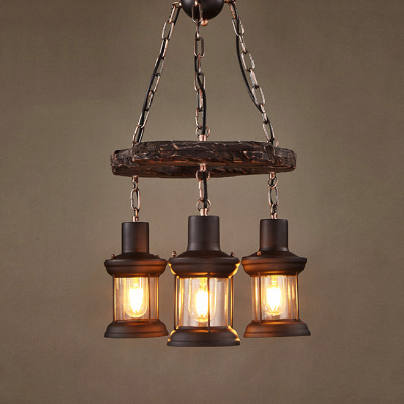 Retro Industrial Style Cylinder Chandelier Wood Pendant Ceiling Lights for Restaurant